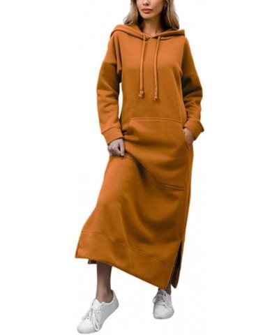 Women's Casual Plush Pullover Oversized Sweatshirt for Women Long Sleeve Drawstring Hoodie Maxi Dress with Pocket 08-orange05...