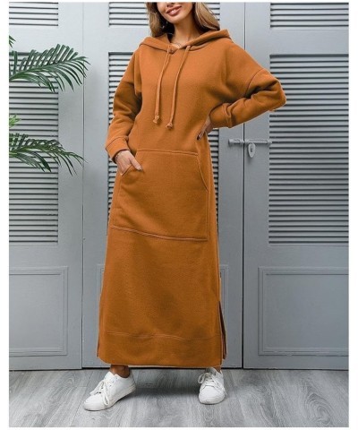 Women's Casual Plush Pullover Oversized Sweatshirt for Women Long Sleeve Drawstring Hoodie Maxi Dress with Pocket 08-orange05...