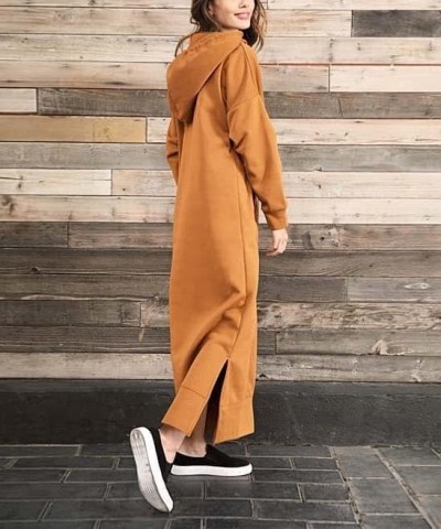 Women's Casual Plush Pullover Oversized Sweatshirt for Women Long Sleeve Drawstring Hoodie Maxi Dress with Pocket 08-orange05...