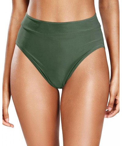 Women High Waisted Bathing Suit Bottoms Tummy Control Bikini Bottom Swimsuit High Cut Swim Bottom Army Green $12.41 Swimsuits