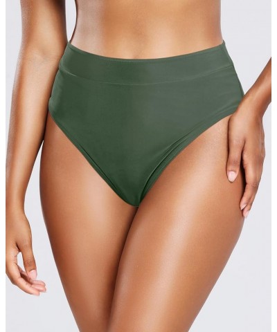 Women High Waisted Bathing Suit Bottoms Tummy Control Bikini Bottom Swimsuit High Cut Swim Bottom Army Green $12.41 Swimsuits