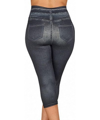 Women's Stretch Jean Look Jeggings Tights Slimming Leggings Pants Capri Denim Rx Fever Stretch Crop Capri Jean Gray $11.54 Jeans