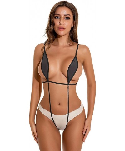 Women Sexy See Through Slingshot Teeny Weeny Sheer Mini Bikini Black $9.53 Swimsuits