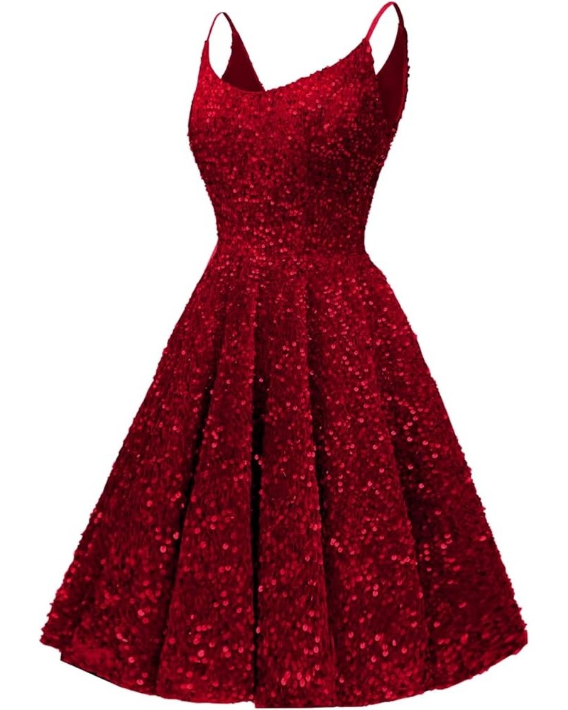 Sequin Homecoming Dresses for Teens Short Prom Dresses 2024 Sparkly Cocktail Party Gown Burgundy $25.20 Dresses