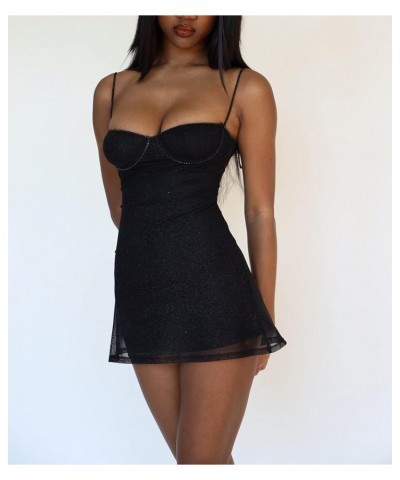 Women Spaghetti Strap Mini Dress Cut Out Square Neck Slip Dress Bodycon Backless Camis Short Dress Y2k Streetwear A1-black $1...