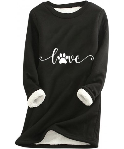 Women's Cute Dog Paw Love Print Sherpa Lined Pullover Warm Fleece Sweatshirt Casual Thermal Sweater Plus Size S-5XL Black $13...