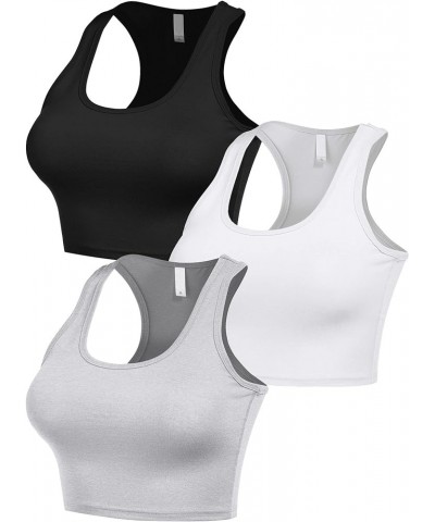 Women's Scoop Neck Workout and Training Basic Sleeveless Racerback Crop Sports Active Camis Tanks Top Black/Hgrey/White $9.69...