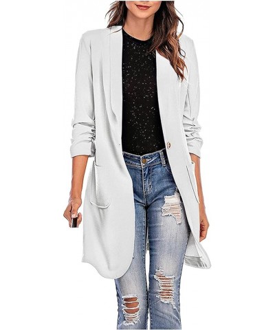 Knit Blazer Winter Pocket Women Long Autumn False Coat Color Suit Leisure 2024 C2-white $13.44 Blazers