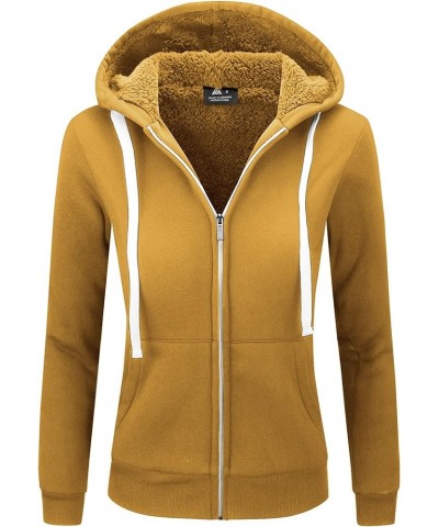 Hoodies for Women Sherpa Lined Winter Fleece Sweatshirt - Full Zip Up Thick B022-mustard $20.68 Jackets