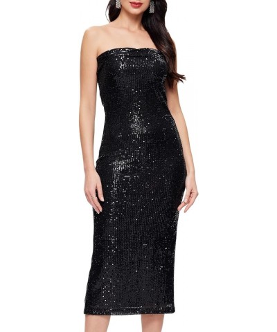 Women Sequin Dress Backless Sparkly Gowns Strapless Sexy Elegant Midi Dress for Party Night Evening Black $26.40 Dresses