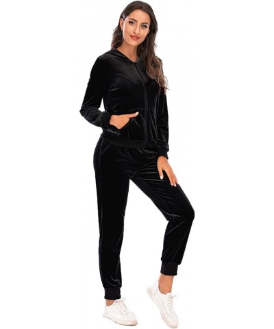 Velour 2 Piece Outfits Lounge Sets for Womens Loungewear Zip Up Hoodie and Joggers Sweatpants Sweatsuits Tracksuits Black $19...