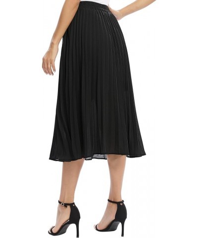 Women's Casual Chiffon Elastic Waist A-Line Pleated Midi Skirt with Pockets Black $13.90 Skirts