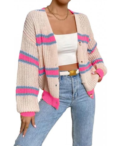 Women's Button Down Color Block Soft Cardigan V Neck Loose Outerwear Multicolor a $13.20 Sweaters