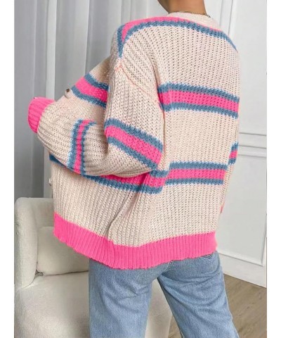 Women's Button Down Color Block Soft Cardigan V Neck Loose Outerwear Multicolor a $13.20 Sweaters