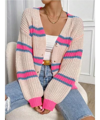 Women's Button Down Color Block Soft Cardigan V Neck Loose Outerwear Multicolor a $13.20 Sweaters