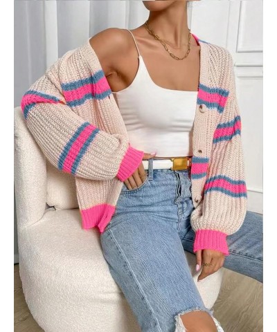 Women's Button Down Color Block Soft Cardigan V Neck Loose Outerwear Multicolor a $13.20 Sweaters