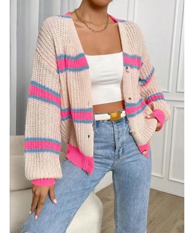 Women's Button Down Color Block Soft Cardigan V Neck Loose Outerwear Multicolor a $13.20 Sweaters