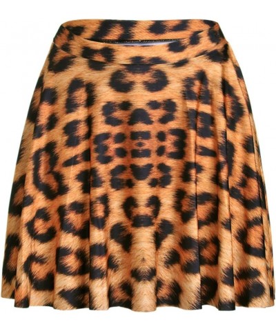 Women's Pleated Elastic Waist Band Flared Printed Midi Skater Leopard $8.81 Skirts