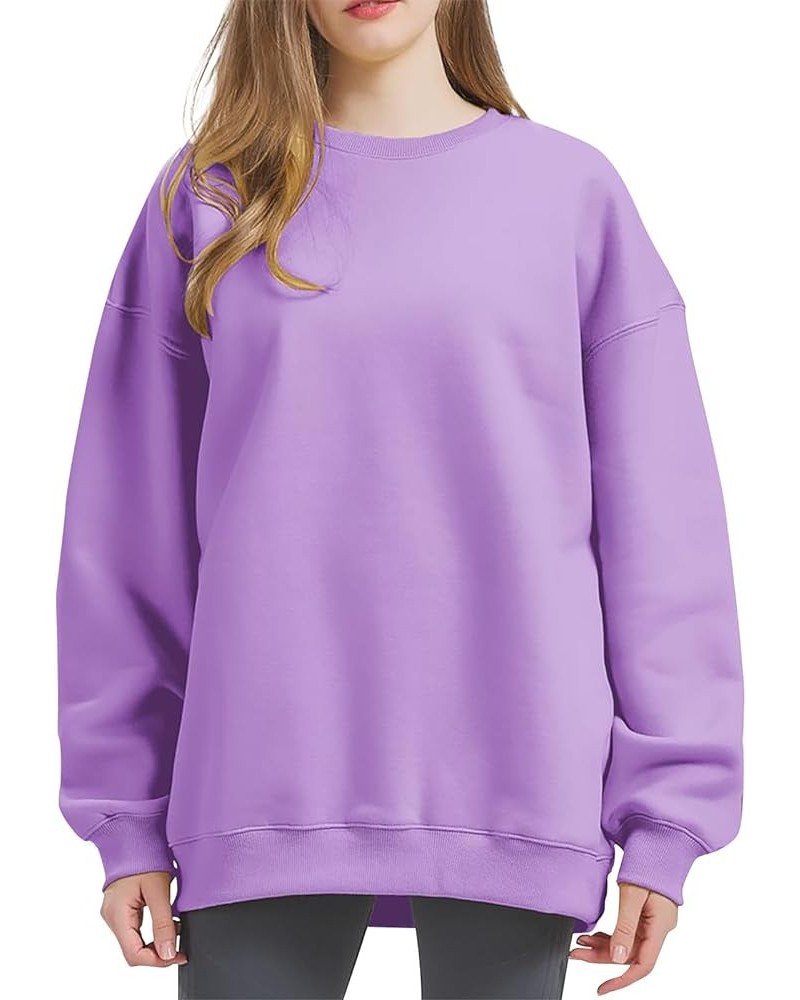 Women's Sweatshirt Fashion Long Sleeve Solid Color Round Neck Sweatshirts Top, S-3XL 2-purple $7.84 Hoodies & Sweatshirts