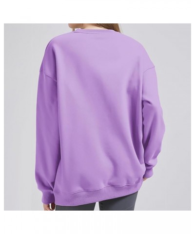 Women's Sweatshirt Fashion Long Sleeve Solid Color Round Neck Sweatshirts Top, S-3XL 2-purple $7.84 Hoodies & Sweatshirts