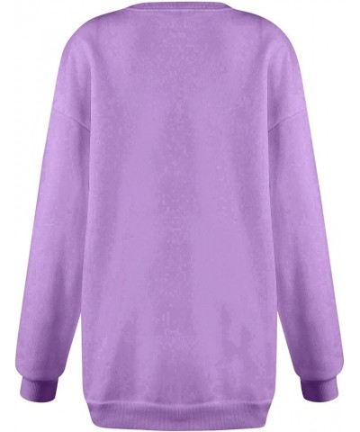 Women's Sweatshirt Fashion Long Sleeve Solid Color Round Neck Sweatshirts Top, S-3XL 2-purple $7.84 Hoodies & Sweatshirts