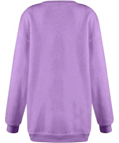 Women's Sweatshirt Fashion Long Sleeve Solid Color Round Neck Sweatshirts Top, S-3XL 2-purple $7.84 Hoodies & Sweatshirts