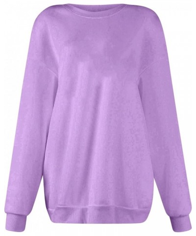 Women's Sweatshirt Fashion Long Sleeve Solid Color Round Neck Sweatshirts Top, S-3XL 2-purple $7.84 Hoodies & Sweatshirts