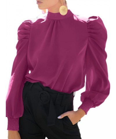 Womens Puff Sleeve Chiffon Turtleneck Casual Blouse Shirt Ladies Long Elegant Pullover Office Tops Claret-g86275 $15.65 Blouses