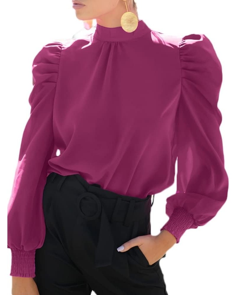 Womens Puff Sleeve Chiffon Turtleneck Casual Blouse Shirt Ladies Long Elegant Pullover Office Tops Claret-g86275 $15.65 Blouses