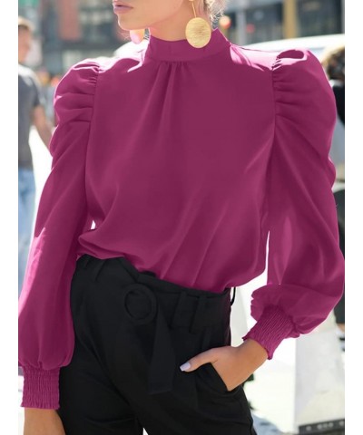 Womens Puff Sleeve Chiffon Turtleneck Casual Blouse Shirt Ladies Long Elegant Pullover Office Tops Claret-g86275 $15.65 Blouses