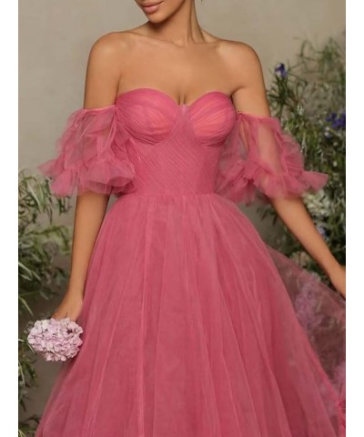 Off Shoulder Tulle Prom Dress Ruffle Sleeve Long Ruffle Puffy Ball Gowns A Line Formal Evening Party Dress Mint $30.00 Dresses