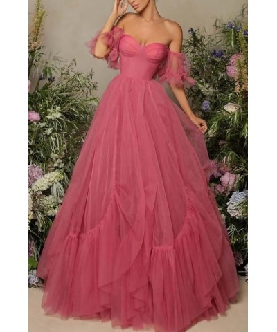 Off Shoulder Tulle Prom Dress Ruffle Sleeve Long Ruffle Puffy Ball Gowns A Line Formal Evening Party Dress Mint $30.00 Dresses