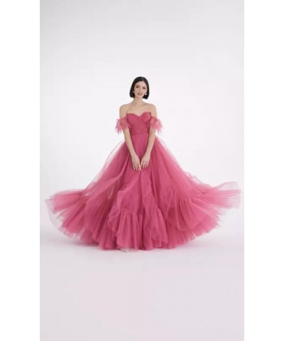 Off Shoulder Tulle Prom Dress Ruffle Sleeve Long Ruffle Puffy Ball Gowns A Line Formal Evening Party Dress Mint $30.00 Dresses