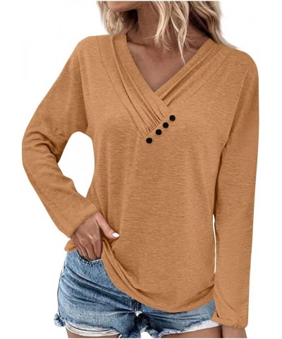 Shirts for Women,Women'S Pleated Button V Neck Tops Loose Long Sleeve Sweatshirt Pullover Comfy Fall T-Shirts 4-ginger $9.01 ...