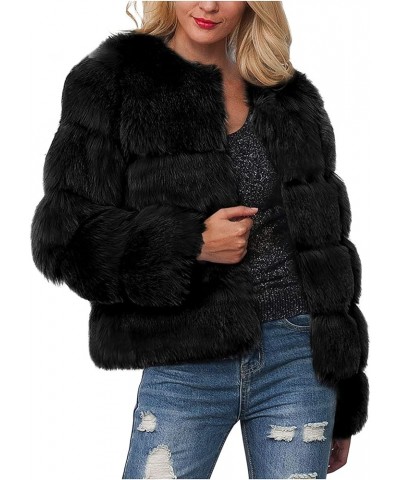 Womens Warm Faux Fur Coat Ladies Solid Jacket Winter Gradient Parka Outerwear 068 Black $13.44 Coats