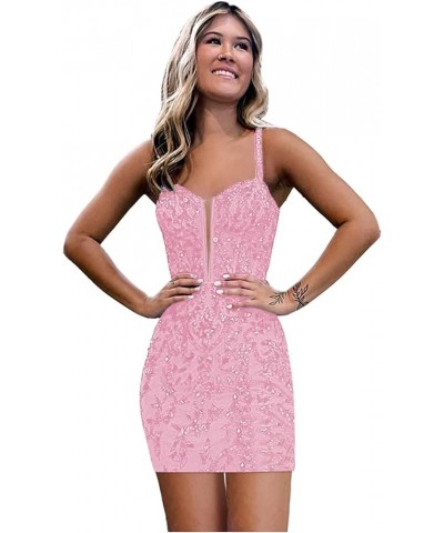 Sparkly Sequin Homecoming Dresses for Teens 2023 Spaghetti Strap Short Prom Dress RO060 Pink $24.75 Dresses