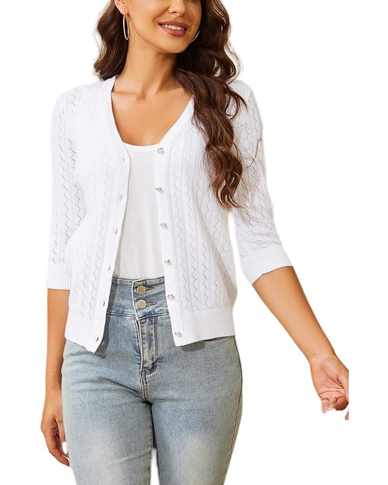 Cotton Cardigan Sweaters for Women: Lightweight Petite 3/4 Sleeve Cardigans Hollow Out Ladies Button Down Cotton Cardigan Whi...