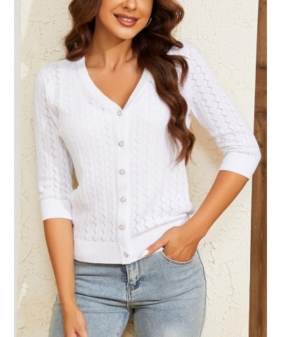 Cotton Cardigan Sweaters for Women: Lightweight Petite 3/4 Sleeve Cardigans Hollow Out Ladies Button Down Cotton Cardigan Whi...