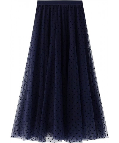 Women's Tutu Tulle Skirt Elastic High Waist Layered Midi Skirt Floral Lace Embroidery Mesh A-Line Skirt Navy $10.35 Skirts