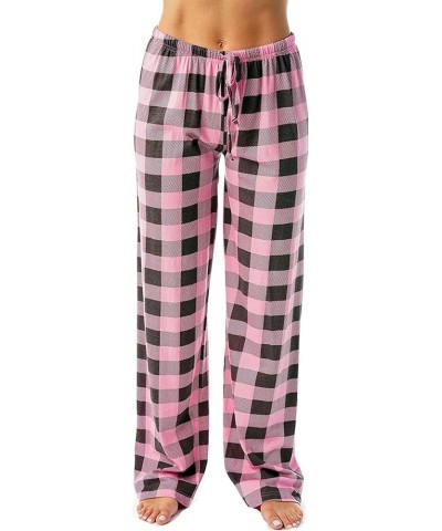 Womens Pajama Pants Plaid Printed Wide Leg Lounge Pants Drawstring Casual Soft Comfy Sleep Bottoms With Pockets 1-pink $8.79 ...