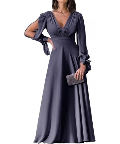 Women's Double V Neck Bridesmaid Dresses for Women Long Sleeve Chiffon Formal Wedding Party Gown with Pockets Dusk $27.28 Dre...