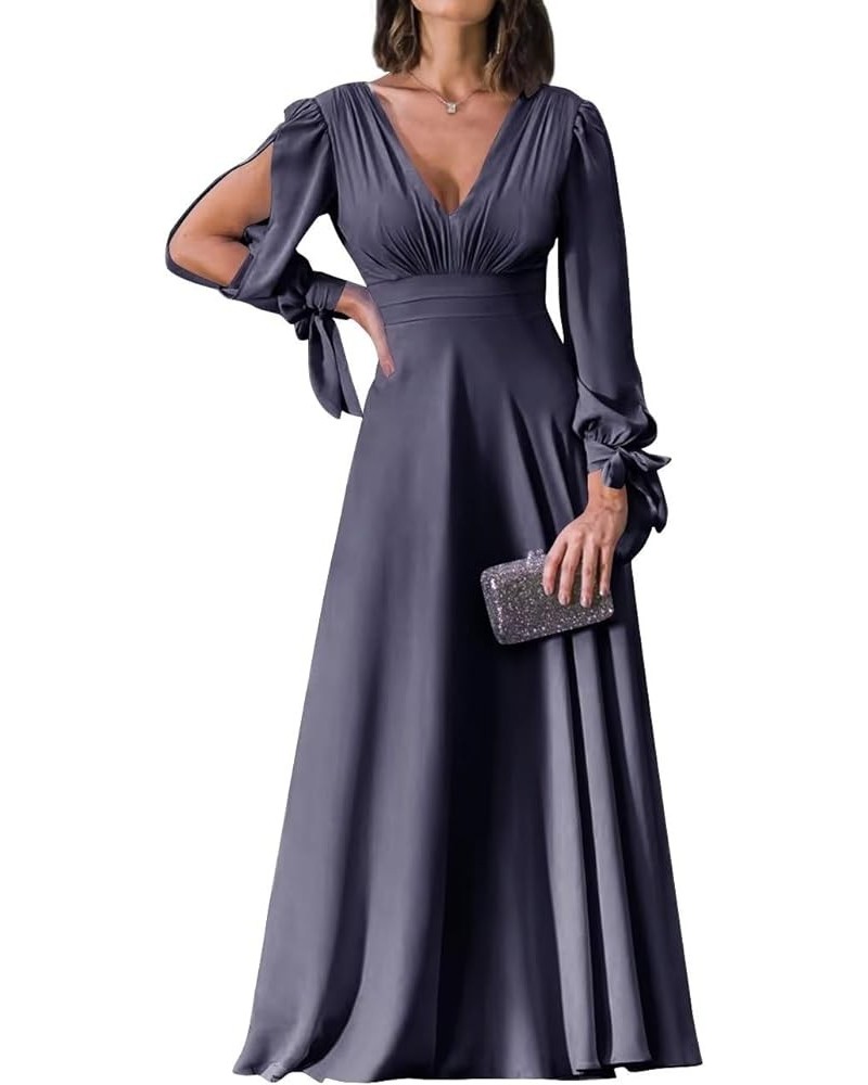 Women's Double V Neck Bridesmaid Dresses for Women Long Sleeve Chiffon Formal Wedding Party Gown with Pockets Dusk $27.28 Dre...