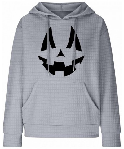 Waffle Knit Halloween Casual Hoodie Fall Sweatshirt with Pocket Fall Fashion Tops for Women Comfy Lightweight Outfits 2-gray ...