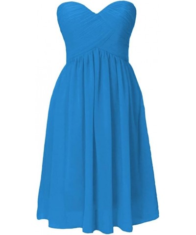 Women's Pleated Strapless Sweetheart Short Chiffon Bridesmaid Dresses Blue $26.23 Dresses