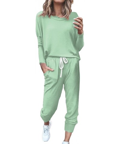 Women's Sweat Suits 2 Piece Set, Lounge Tracksuits Round Neck Long Sleeve Pullover Tops Jogger Pants Soft Outfits Mint-green-...