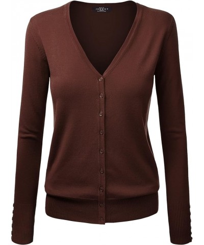 Women's Long Sleeve Button Down Classic Crew Neck V-Neck Knit Cardigan Sweater Wsk780_brown $12.38 Sweaters