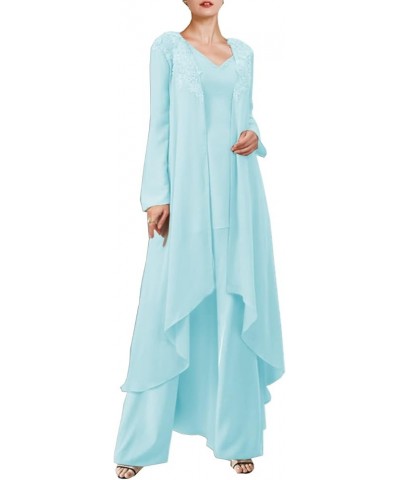 3Pcs Pant Suits Sets Mother of The Bride Dress for Wedding Outfit for Women Long Jacket NY039 Sky Blue $40.18 Suits