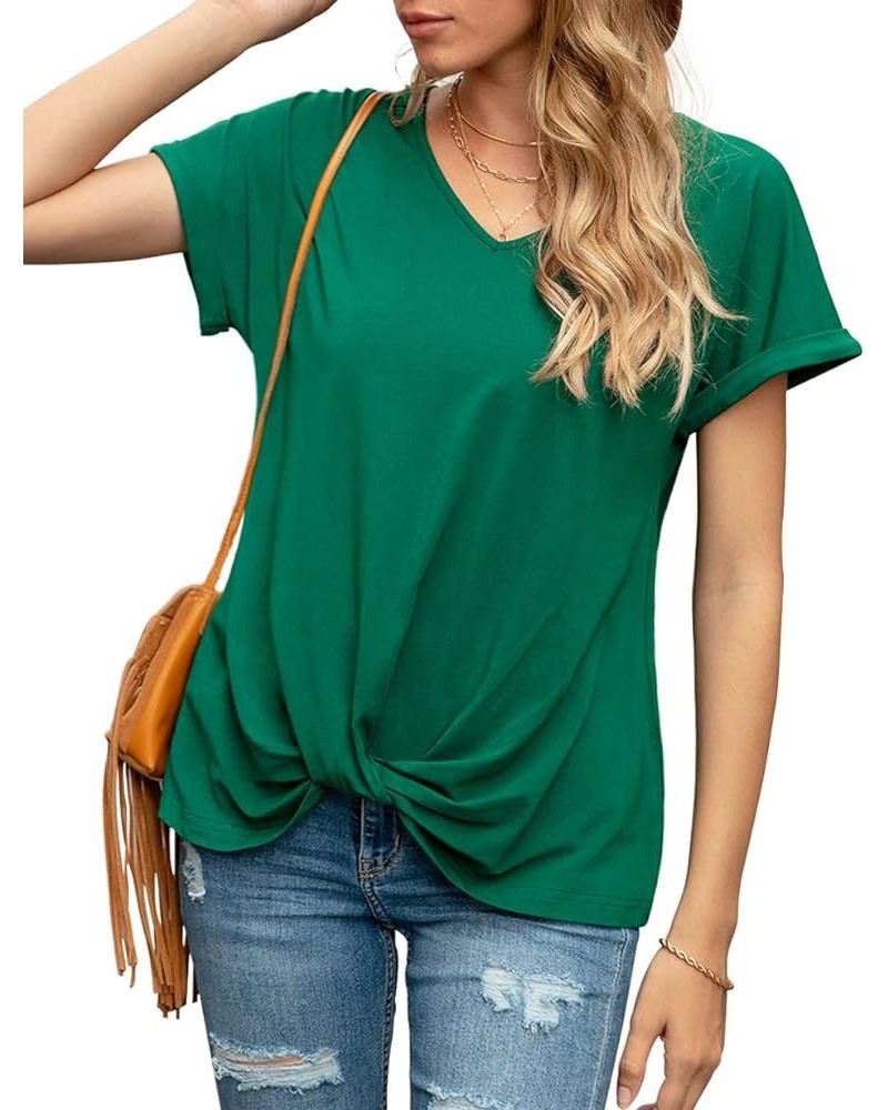 Women's Comfy Casual Summer Tops Short Sleeve V Neck Blouses T Shirts Twist Knot Tees A 05 Dark Green $10.08 T-Shirts