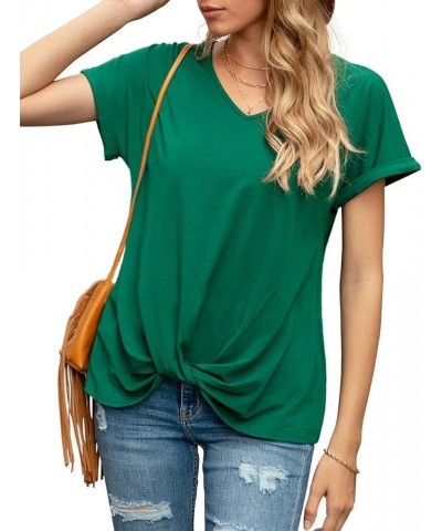 Women's Comfy Casual Summer Tops Short Sleeve V Neck Blouses T Shirts Twist Knot Tees A 05 Dark Green $10.08 T-Shirts