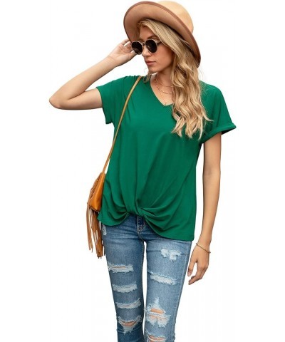 Women's Comfy Casual Summer Tops Short Sleeve V Neck Blouses T Shirts Twist Knot Tees A 05 Dark Green $10.08 T-Shirts